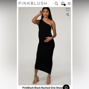 PinkBlush black ruched one shoulder maternity dress